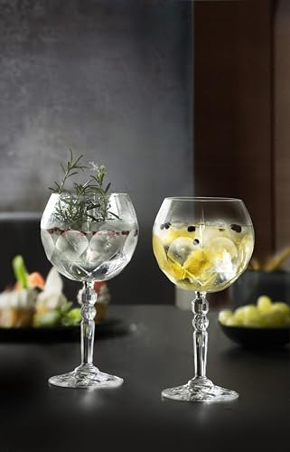 DIAMANTE Gin Copa Glasses Pair 'Mixologist' - Crystal Gin Glasses Set of 2 Perfect for Cocktails - Burgundy Gift Box