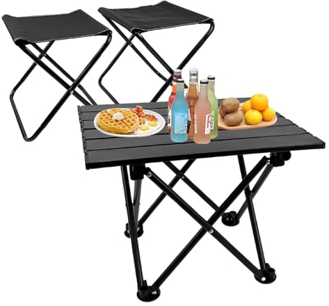 Wensdr Klappbarer Campingtisch mit Stühlen Leichter Picknicktisch und 2 Stühle für Strand Wandern Reisen Angeln BBQ Robuster Tisch und Stühle im Freien Set mit Aufbewahrungstaschen