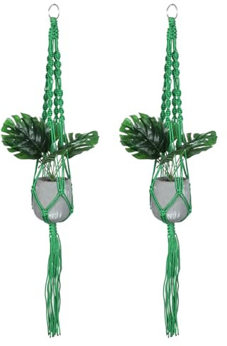 PATIKIL Macrame Plant Hangers Indoors, 2 Pack Hanging Plant Shelf Planter Basket Nylon Rope for Home Decor Hanging Wall Ceiling Window, Green