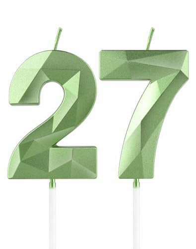 Grüne Kerzen zum 27th Geburtstag, 3D Grüne Zahl 27 Kerze für Kuchen,Junge Mädchen 27th Geburtstag Dekorationen, Grüne Kuchendekorationen, Grüne Kerze Kuchen für Geburtstagsfeier Hochzeitstag