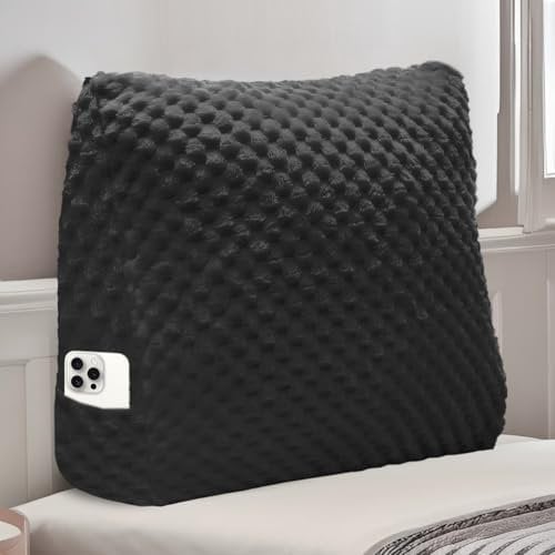 WUIOYNF Weiches Keilkissen Bett Großes Rückenkissen, bequem und stützend, Lesekissen Wandkissen Lendenkissen für Couch und Betten, Stützkissen, Nackenkissen mit abnehmbarem Bezug(Schwarz-45x20x45cm)