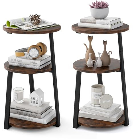 COSTWAY Table d'Appoint, Bout de Canape 3 Niveaux, Cadre en Métal, Table d'Appoint de Salon Design Rond, Gueridon Haut, Petite Table Basse pour Chevet, Chambre, 40,5 x 38 x 62 cm (2)