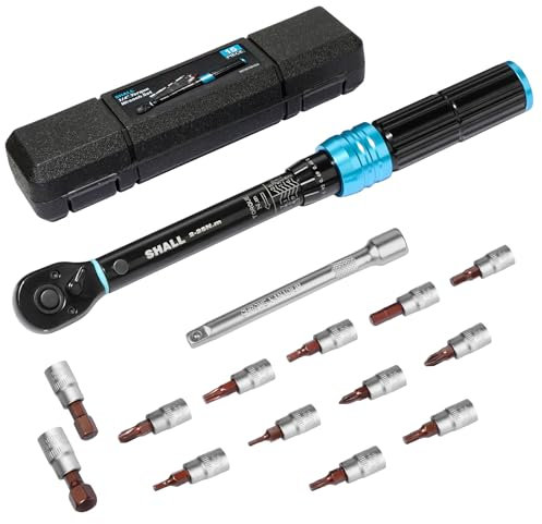 Shall-Set di chiavi dinamometriche da 1/4 (5-25 Nm), a doppia direzione, regolabile, 72 denti, per la manutenzione di bici e moto, con asta di estensione e scatola di immagazzinaggio