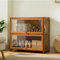 Pounjsd Großer Kapazität Klare Regal Vitrine, Glas Acryl vitrine, Bambou Bücherregal Vitrinenschrank, Holzvitrine, Braun Curio-SchräNke, 80cm Glasvitrine für Bücher, Wein, Büro, Wohnzimmer, Küche