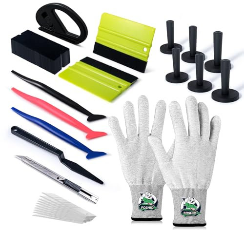 FOSHIO Auto Vinyl Werkzeug Kit Autofolie Rakel Set für Tönungsfolie Wrap Folien WerkzeugSet für Wrapping 6PCS Auto Wrap Magnete und Vinyl Wrap Handschuhe Schaber Filzrakel Rakel Cuttermesser