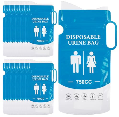 Sporgo Lot de 24 sacs à urine jetables 750 ml : sacs à urine pour les déplacements avec poignée, sac de toilette d'urgence, toilettes d'urgence pour voiture, sacs portables pour le camping, la