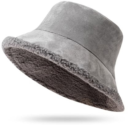 TAGVO Damen Plüsch Fischerhut Winter Warme Anglerhut Flauschige Bucket Hat Reversibel Wintermütze