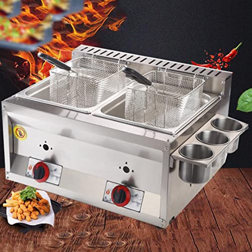YANDDEA Freidora De Gas Comercial, Freidora De Acero Inoxidable De 16 L con Cesta para Freír Y Tapa, Calentamiento Rápido, Freidora De Aceite De Encimera para Restaurante En Casa