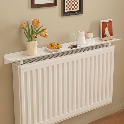 UVCMDUI Upgraded Floating Radiator Shelf No Drilling, 5.9in Deep Stylish Radiator Cover White Aluminum Alloy Radiator Shelves Dust-Proof Anti-Smoke, Easy Fit,L 80cm/31.7in