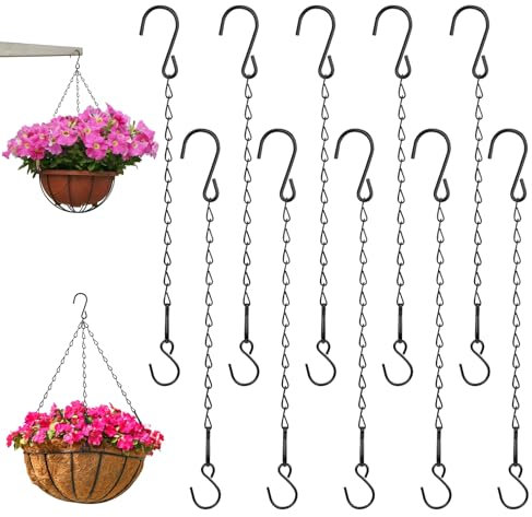 Hariendny 10 Stück Blumenampel Ketten, 29cm Ketten zum Aufhängen von Pflanzen, Metallketten für Hängekörbe, dekorative Ketten für Vogelhäuschen, Pflanzgefäße, Laternen, Windspiele(Schwarz)