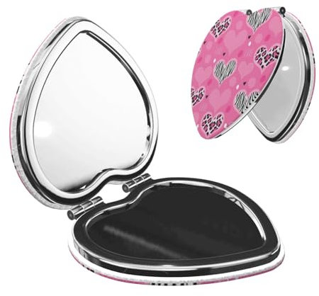 Miroir de maquillage compact avec cœur rose et miroir de poche pliable