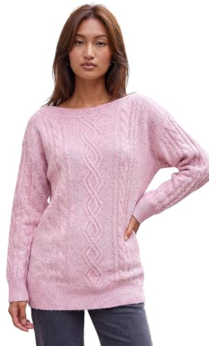 Roman Originals Sequin Cable Knit Jumper for Women UK - Ladies Everyday Autumn Winter Round Neckline Comfy Soft Evening Vacation Work Party Night Out