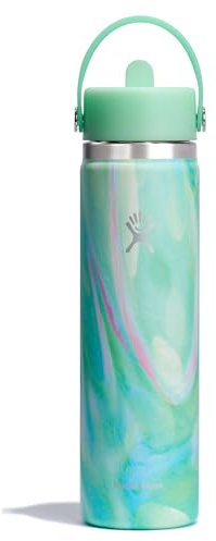 Hydro Flask Water Bottle - Insulated Stainless Steel - Wide Mouth Flex Straw Lid, Non Spill, Leakproof and Refillable in 24 Oz Jelly Green