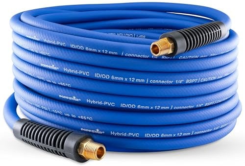 Poppstar PVC Hybrid Druckluftschlauch 5m, ID 6mm, Messing Tülle 1/4 AG, 20 bar, blau, Druckluft Zubehör