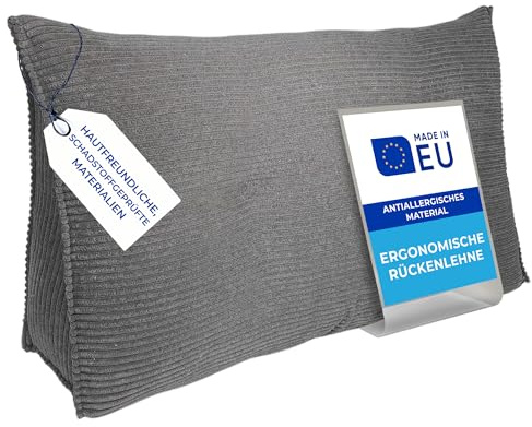 Pillows24 Cord Rückenkissen für Bett & Sofa 80cm, abnehmbarem Bezug | Bequemes Keilkissen und Lesekissen fürs Bett, waschbarem Bezug, Großes Sofakissen für Rückenlehne und Sofa, Dunkelgrau