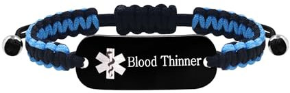 Tobestu Pulseras de Alerta Médica de Acero Inoxidable Pulsera de Alerta Médica para Anticoagulantes en Azul y Negro YS5833