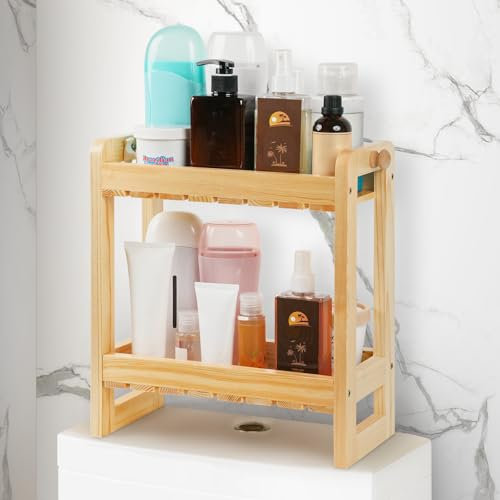 Étagère de rangement à 2 niveaux en bambou pour serviettes, papier toilette, plantes, maquillage, petit espace pour salle de bain, commode, coiffeuse ou cuisine