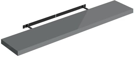 WOLTU Wandregal Regal Wand Schweberegal Regalbrett Wandboard mit Metallhalterung, unsichtbare Montage, für Küche Badezimmer Wohnzimmer Schlafzimmer, aus MDF, Hochglänzend Grau, 120x22,9x3,8 cm