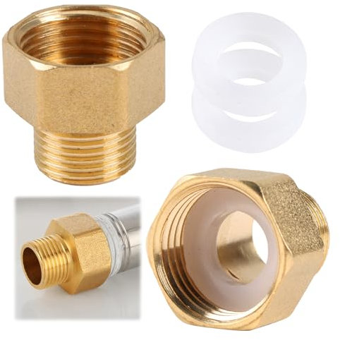 G1/2 Female to G3/8 Male BSP Thread Hex Bushing Reducing Connector 2Pcs Brass Pipe Connecting Conversion Adapter with Sealing Rings for UK 15mm Water Gas Shower Line Hose Socket Fittings
