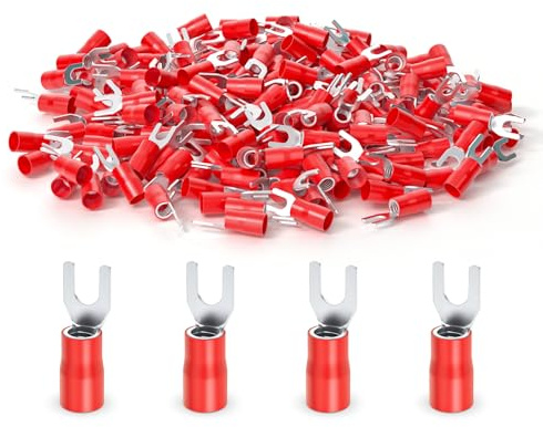 ERGAOBOY 200Pcs 22-16 AWG Isolierte Gabel Kabelschuhe, Rot U-Typ Elektrische Crimp Terminal