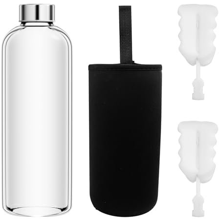 Tryslyn Glasflasche 1 Liter, Trinkflasche Glas, Glasflaschen, Wasserflasche Glastrinkflasche, Glass Water Bottle, Flasche, Trinkflaschen aus Glas-Broad für Heißgetränke, Trinkflasche Kohlensäure