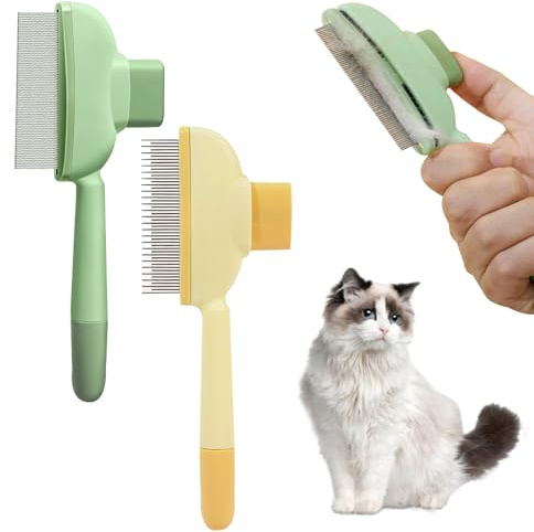2 x Haustierkämme für Katzen, Flohkamm für Hunde, Edelstahl-Metallzahnkamm fürHaarausfall und Verfilzungen, langlebige, Fellpflege selbstreinigende Haustierkämme