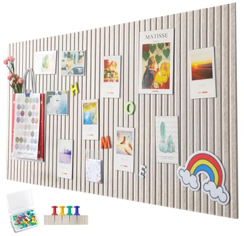 EUBSWA 60 x 40cm Große Filz Pinnwand Selbstklebend ,vertikaler Streifen dekorative Pinnwand aus Filz,Filzboard, faltbare Fototafel Memotafeln Memo Boards Bulletin Board für Büro Küche,Helles Kamel