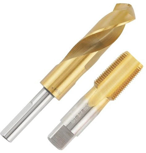 Aceteel Taraud 1,9 cm - 14 NPT avec foret de 23,42 mm, taraud de tuyau HSS 3/4 x 14 NPT et foret hélicoïdal à tige réduite de 2,3 cm