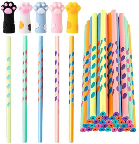LKNBIF Cat Pen Set, Stationery Set with Cute Cat Paws, 30 Cat Silicone Pencil Caps, 30 Cat Pencils, For Birthdays, Christmas Parties, Reward Gifts