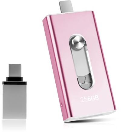 USB Stick 256GB für Phone,4-in-1 Speicherstick für iPhone/iPad/Android/PC,USB 3.0 Memory Stick High Speed Flash Laufwerk,schnelle Übertragung Photostick,Backup Fotos Videos,Rosa