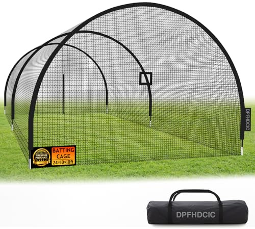 DPFHDCIC Baseball Batting Cages for Backyard 24ft x 10ft x 10ft Baseball & Softball Cage Net with Zipper Door 4-Ply Reinforced Netting Portable Batting Cage for Backyard & Outdoor Lawn Training