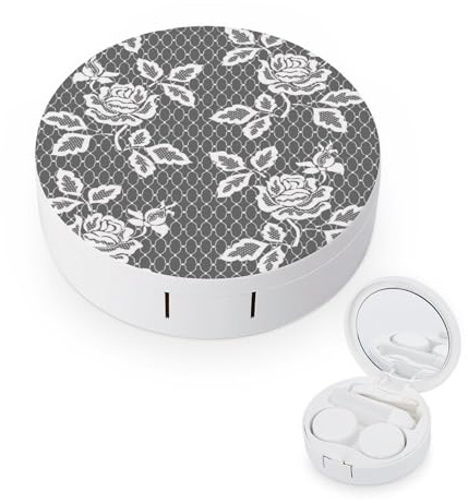 fkgvwo Contact Lens Case Grey Rose Contact Lens Box Travel Kit Portable for Travel & Home