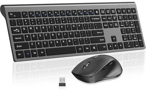 Wireless Keyboard and Mouse Combo Silent for Office and Home - Black & Gray | Slim Silent Full-Size Computer Keyboard with Calculator Button, Quiet Ergonomic Mice, USB Cordless Set for Laptop PC Windows