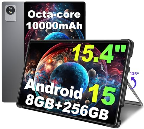 jumper 15,4 Zoll Tablet, Android 15 Tablet mit Helio G99 Octa-Core Prozessor(bis zu 2,2 GHz), Gaming Tablets mit Ständer & Hülle, 8GB RAM 256GB ROM, 10000mAh, BT5.2, 4 Speakers, für Studenten Office