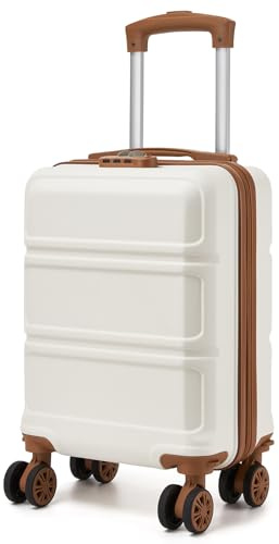 KONO Handgepäck Koffer mit abnehmbaren Rollen, 40x30x20 cm ohne Rollen, Leichter Kabinen-Koffer klein aus ABS+PC für Ryanair, EasyJet & Eurowings (Creme Weiß)