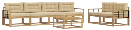 vidaXL Outdoor-Sofagarnitur mit Kissen 6 pcs Weiß und Beige, Gartenmöbel, modernes Outdoor-Sofa Set, modulare Sitzgelegenheiten, Loungemöbel für deinen Garten