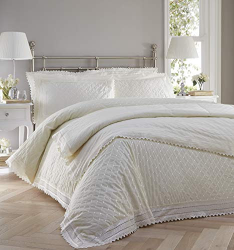 Broderie Luxury Cream King Size Duvet Cover Balmoral Anglaise Embroidered Bed Set, Polyester-Cotton, 1234811