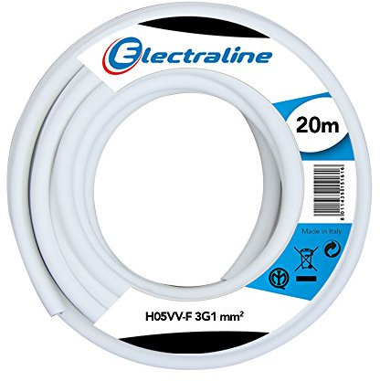 Electraline 11725 H05VV-F Cavo per Prolunghe, 3G 1 mm², Lunghezza 20 m, Bianco