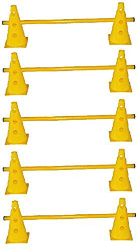 Boje Sport 5er Set Steckhürden für Koordinationstraining, Ausdauertraining für Kinder sowie Teamsport z.B. Fussball, Handball, Volleyball usw. 10X MZK: 23 cm, gelb / 5X Stange: 80 cm, gelb…