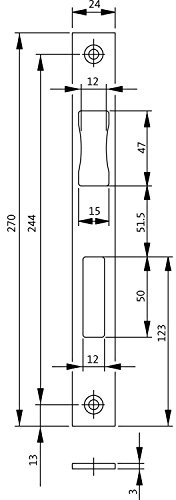 Schließblech BKS B 9000 1045, 270x24 mm, Fallendurchb. 12, flach eckig