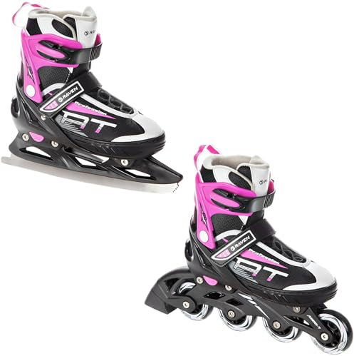 RAVEN Profession 2in1 Schlittschuhe Inlineskates Inliner für Kinder und Erwachsene verstellbar (Black/Pink, 35-39 (23cm-25,5cm))