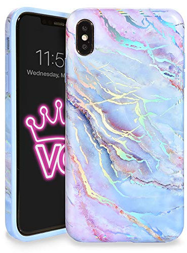 Velvet Caviar for iPhone Xs MAX Case Marble for Women & Girls - Cute Protective Phone Cases [Drop Test Certified] (Pink Iridescent Holographic Blue)