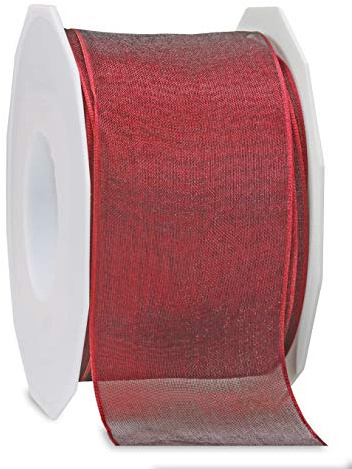 Präsent - Four Seasons Organza Wired Edge Ribbon Bordeaux 60 mm Width, 25 m Length