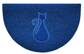Nicoman Embossed Halfmoon Half Circle Door Mat Dirt-Trapper Jet-Washable Doormat 70x44cm (Blue, CAT Shape) - Use Indoor or Sheltered Outdoor