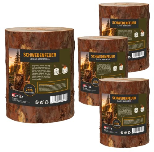 Moritz Juego de 4 antorchas suecas para árbol, incluye mecha de encendido, antorchas finlandesas para jardín, antorchas de madera, para fiestas, 1,5-2 horas de combustión, 20 cm de alto