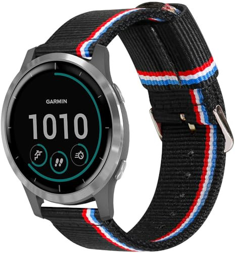 ESTUYOYA Bracelet compatible avec Garmin Vivoactive 4/Forerunner 255/265/Venu 3/Venu 2, Bande en nylon 22mm, Couleurs Drapeau de France - Lineblack