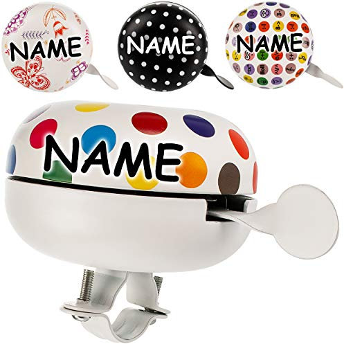 alles-meine.de GmbH XL - Fahrradklingel Farbwahl stabiles Metall - inkl. Name - Ø 8 cm - Punkte & Blüten - Ding Dong - 2 Klang - Fahrradglocke/Klingel für das Fahrrad - XXL..