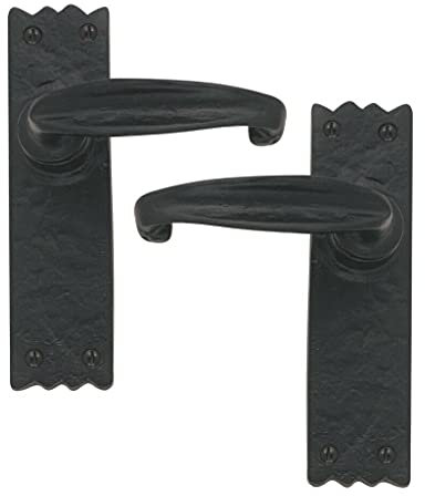 Ironmongery Solutions® Black Cast Iron Antique Door Handles Lever Latch On Backplate Victorian Pair