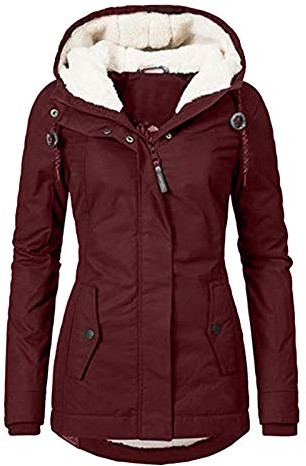HHMY Parka da Donna Invernale, Caldo, in Pelliccia di Orsacchiotto, Foderato, Impermeabile, Spesso, Giacca Trapuntata a Vento, Taglia S - 4XL, Vino, M