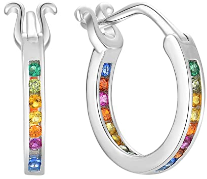 JO WISDOM Creolen Ohrringe Hängende Bunte Silber 925 Damen mit 3A Zirkonia,Schmuck für Frauen
